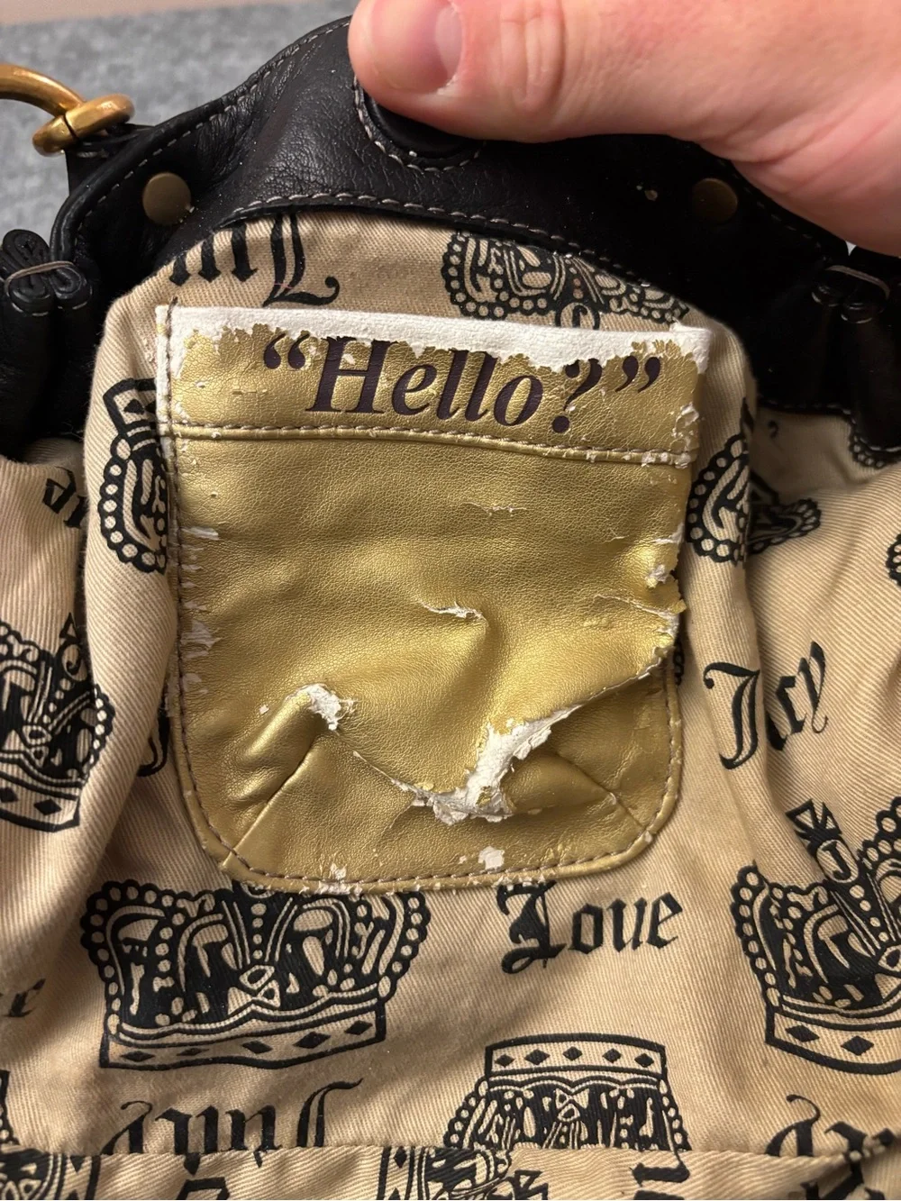 RARE Juicy Couture Y2K Scottie Tag Charm Leather Shoulder Bag Black
